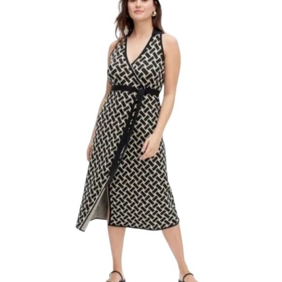 Diane Von Furstenberg x Target Black/Tan/White Geometric Sweater Knit Midi Dress - Picture 3 of 13